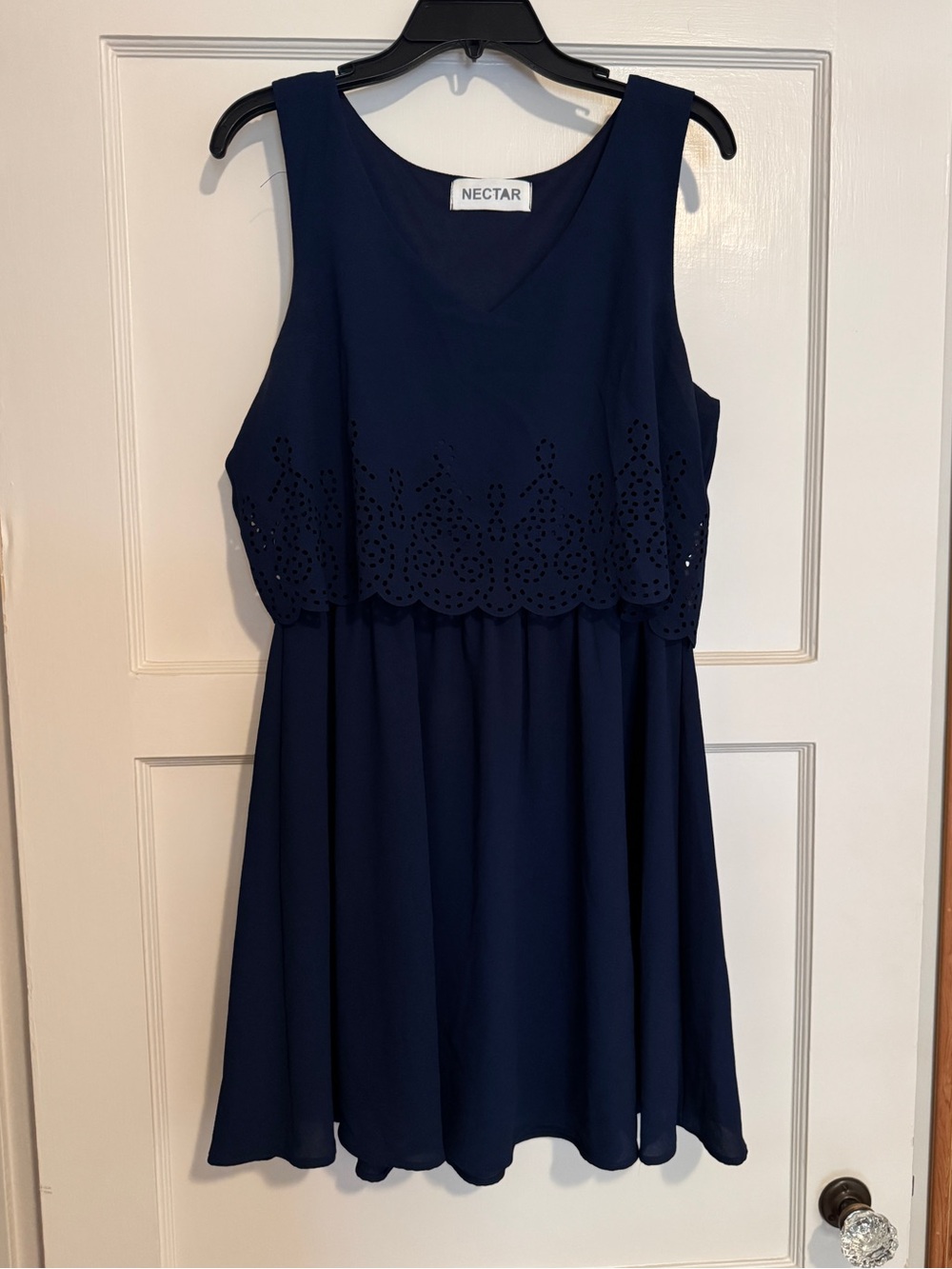 Nectar Navy Scalloped Cutout Overlay Dress, size L